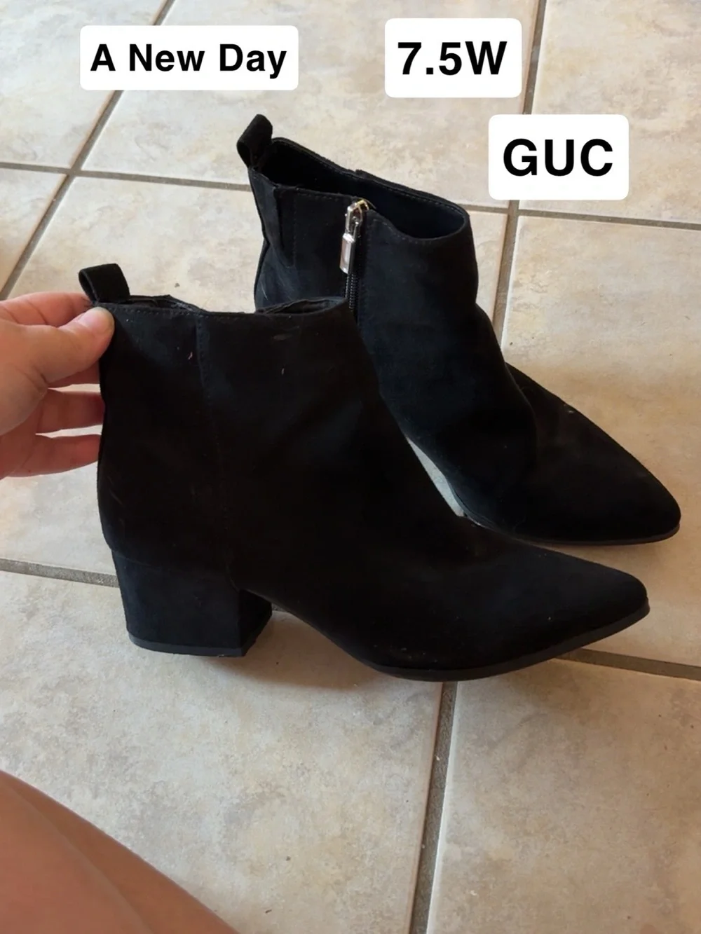 a new day Black Suede Pointed Toe Ankle Booties